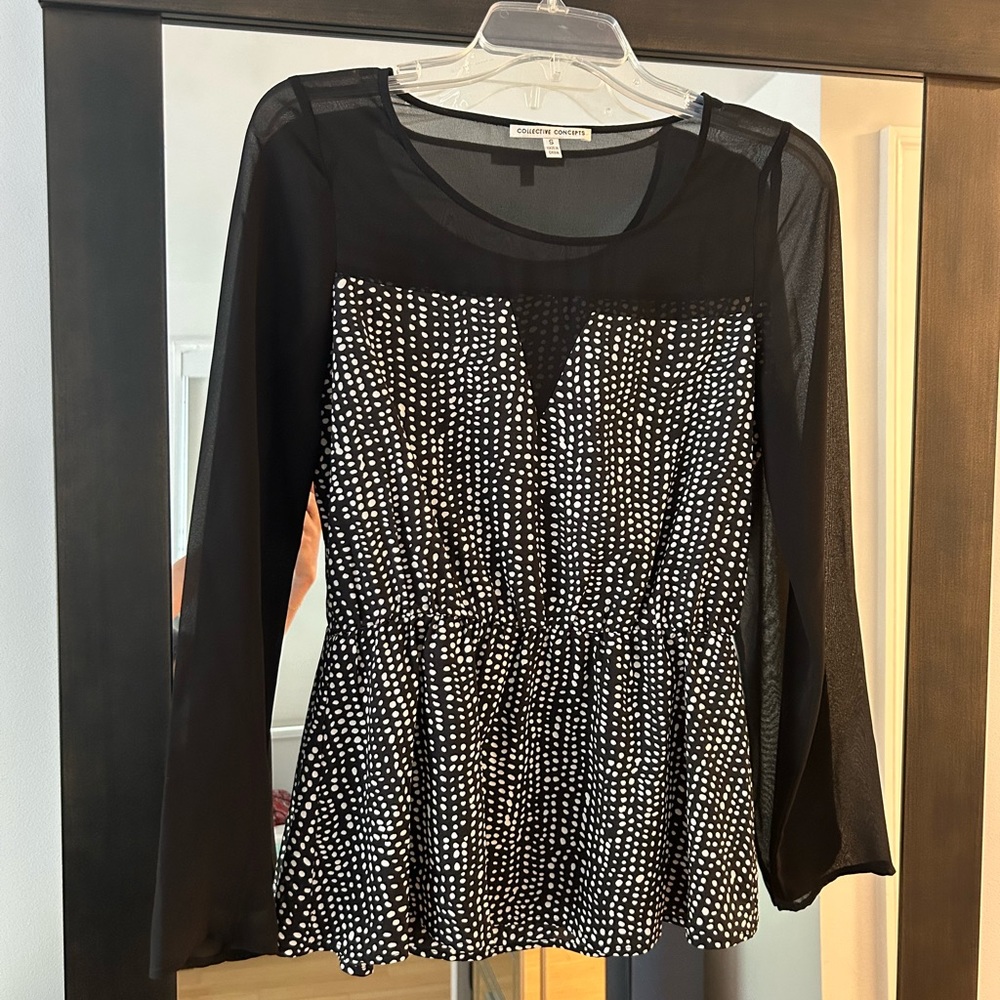 Collective concepts sheer sleeved peplum blouse